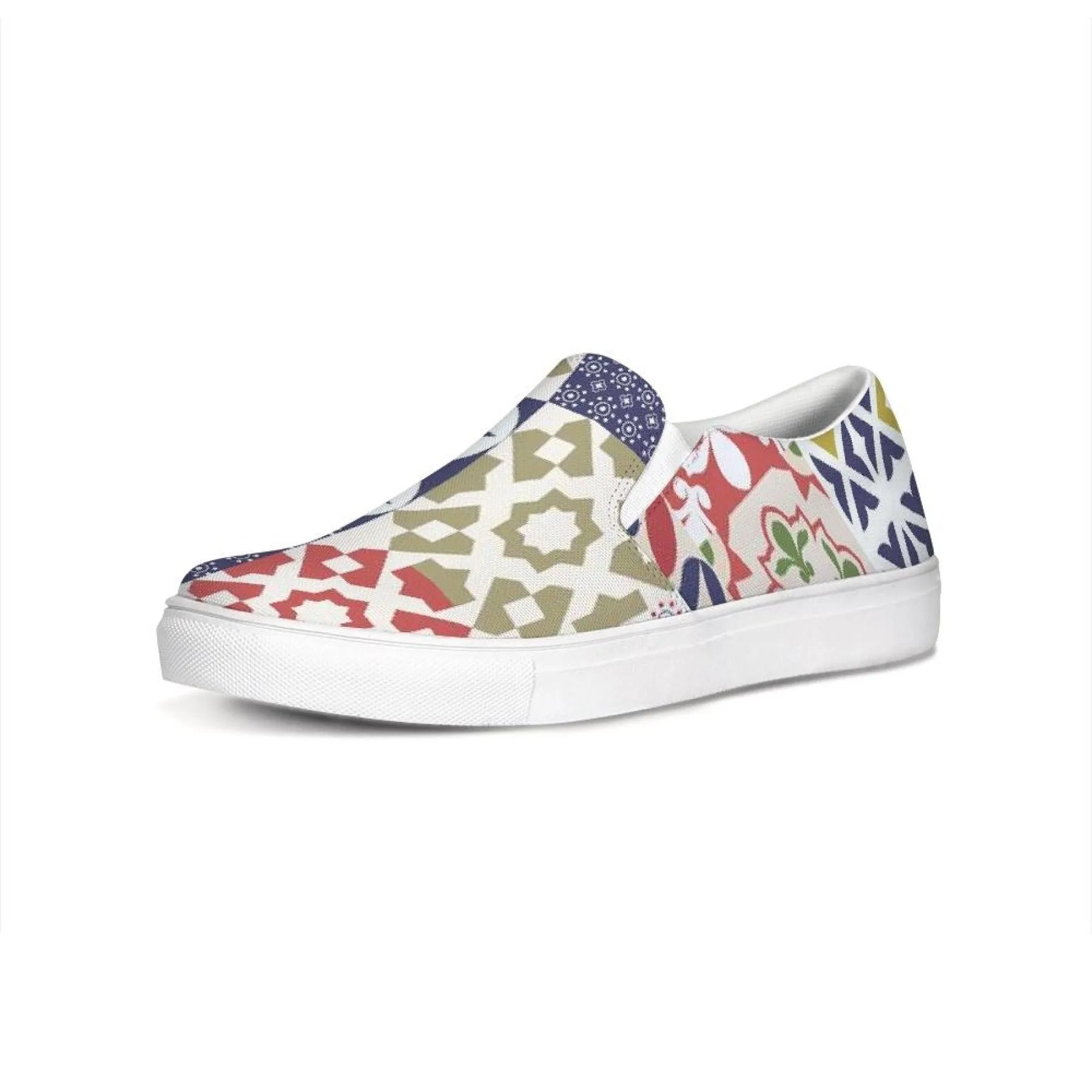 Womens Sneakers, Multicolor Patch Style Low Top Slip-on Canvas Shoes by inQue.Style