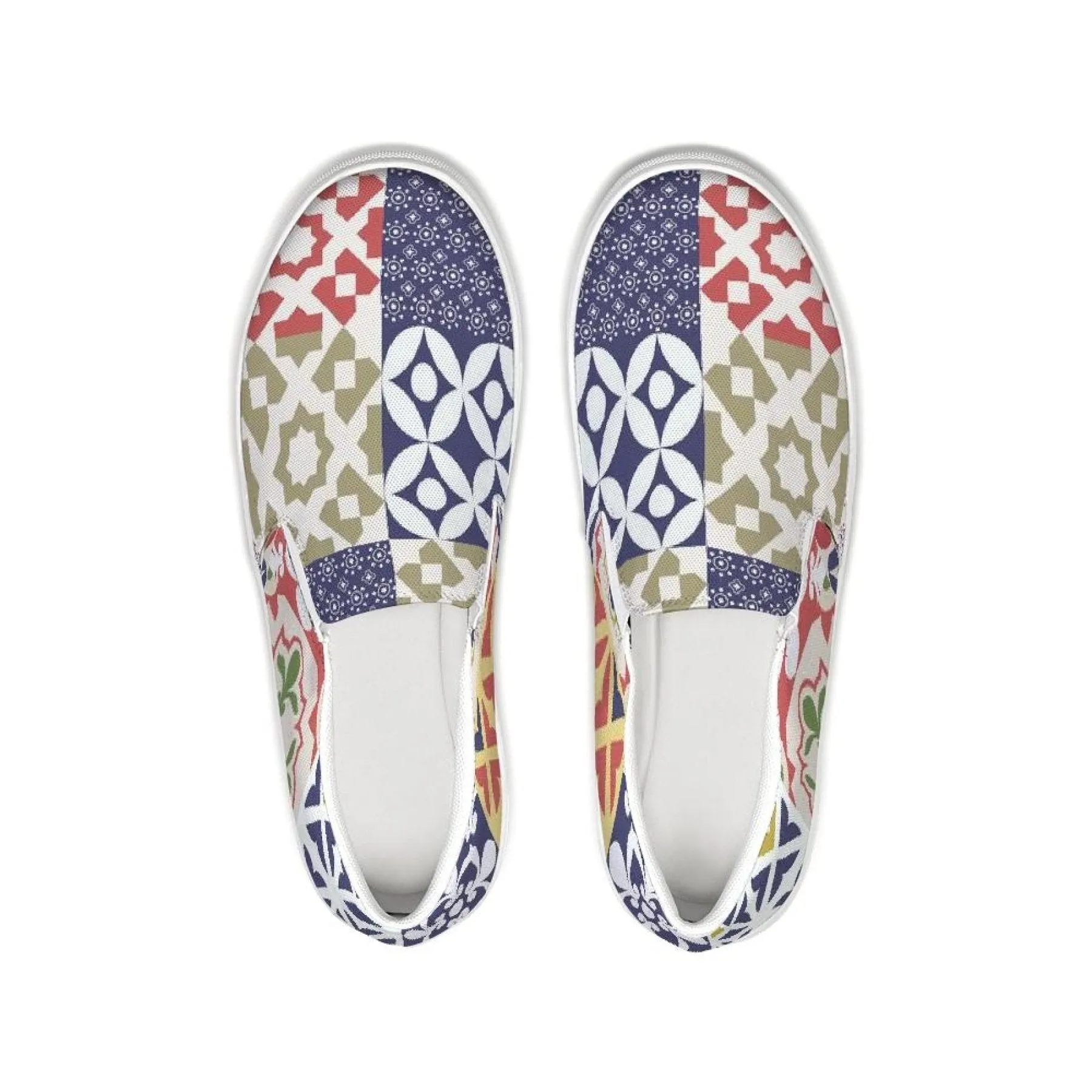Womens Sneakers, Multicolor Patch Style Low Top Slip-on Canvas Shoes by inQue.Style