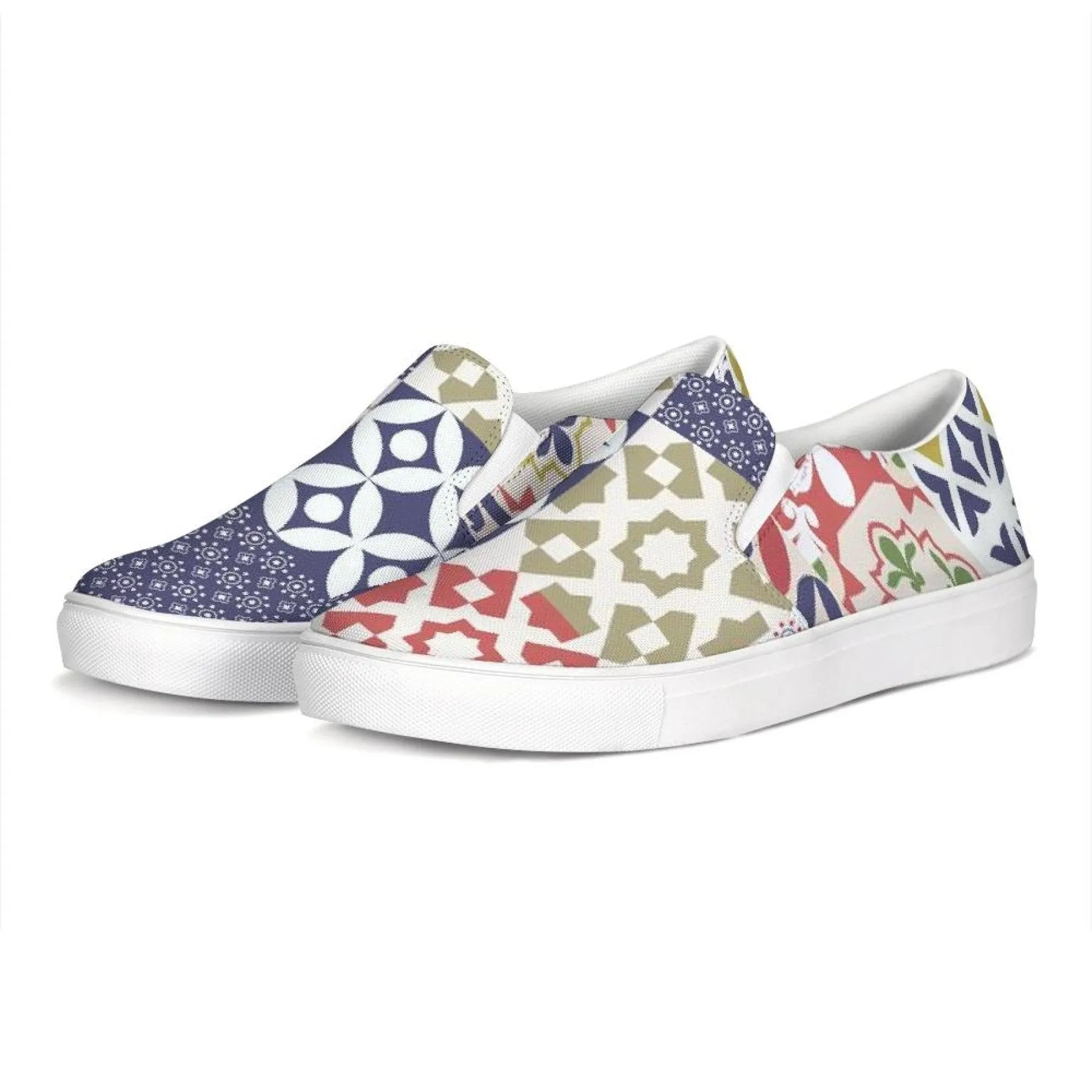 Womens Sneakers, Multicolor Patch Style Low Top Slip-on Canvas Shoes by inQue.Style